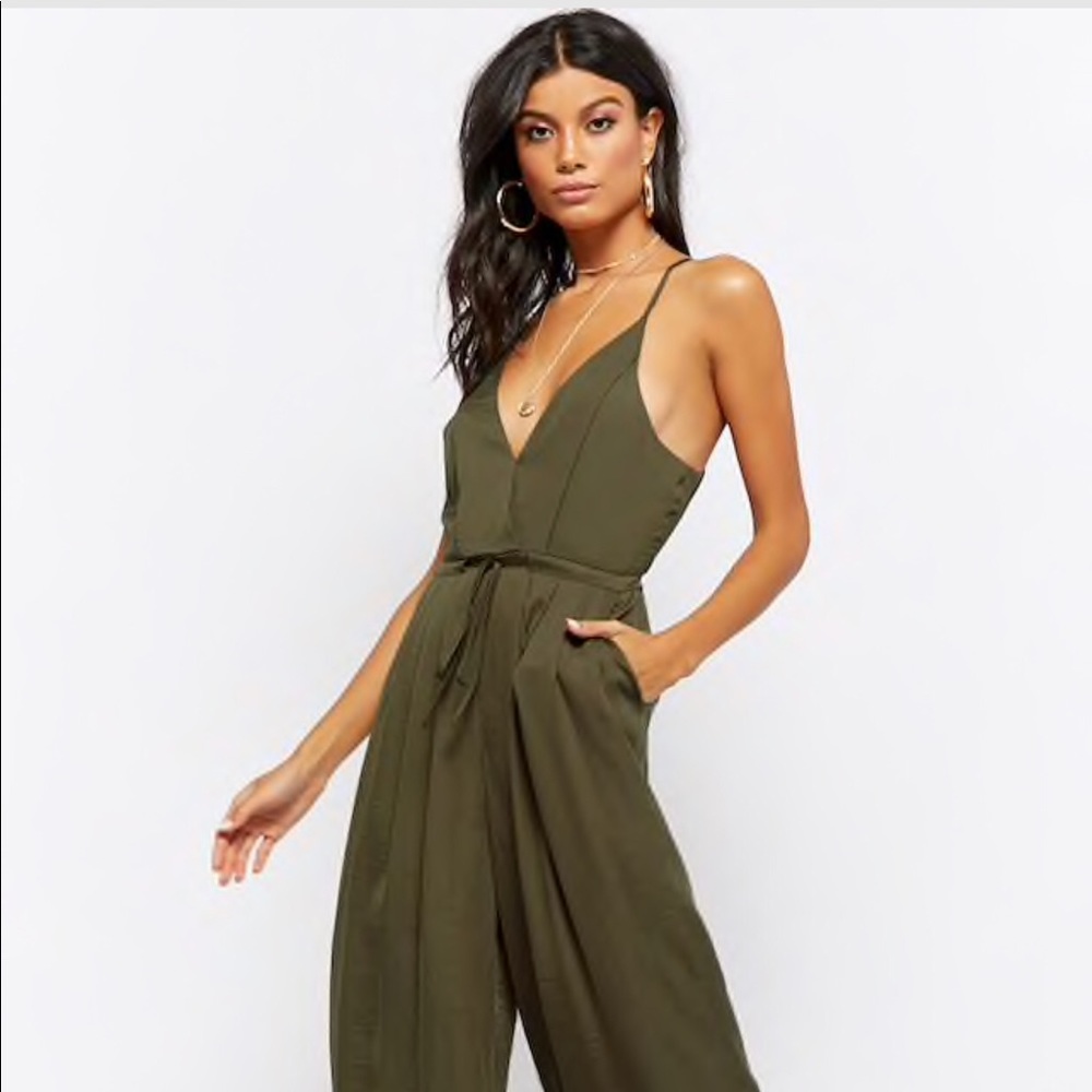Olive Green wide leg jump suit